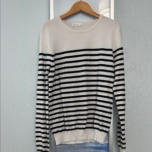 Maison Jules Cream and Black Striped Pullover
